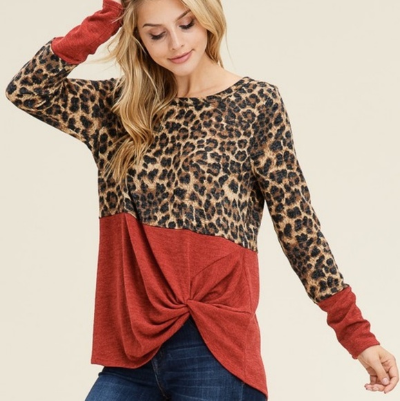 LAST 1! Cheetah/leopard color block side knot top - Picture 4 of 8